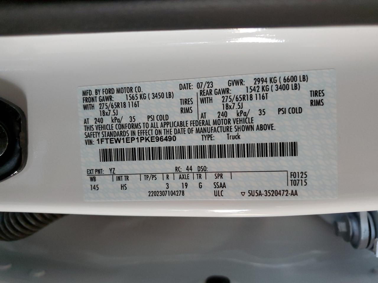 2023 Ford F-150 VIN 1FTEW1EP1PKE96490 Copart auction photo, front end damage thumbnail 13