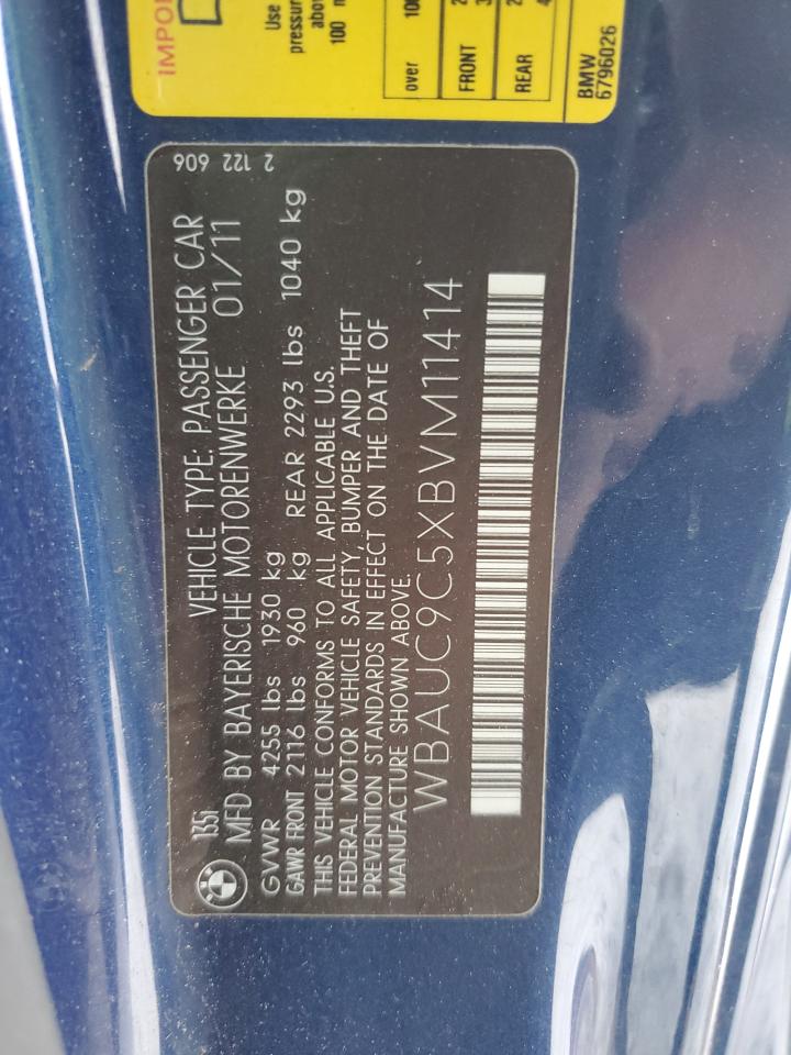 2011 BMW 1er VIN WBAUC9C5XBVM11414 Copart auction photo, front end damage thumbnail 12