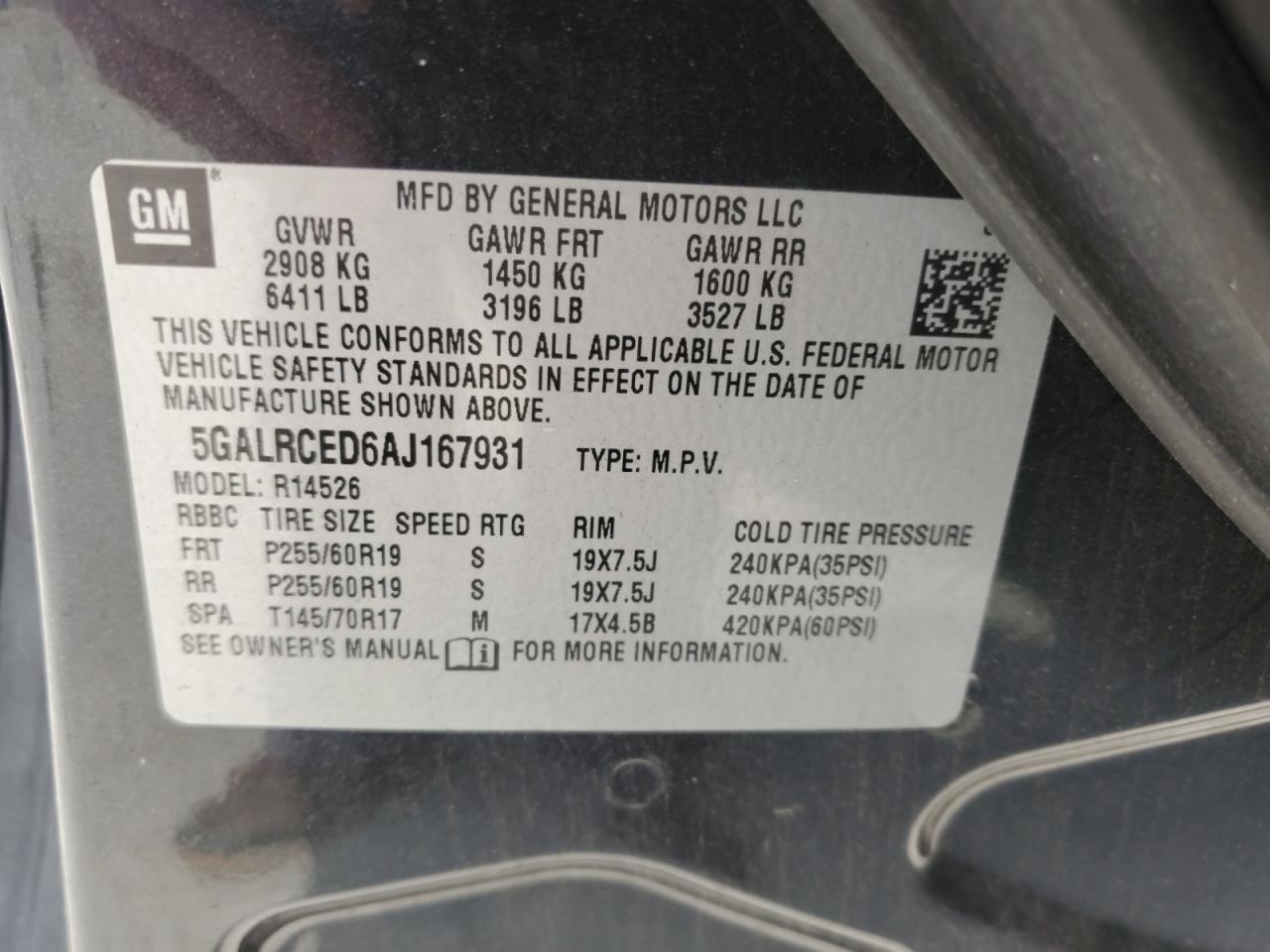 2010 Buick Enclave VIN 5GALRCED6AJ167931 Copart auction photo, front end damage thumbnail 14
