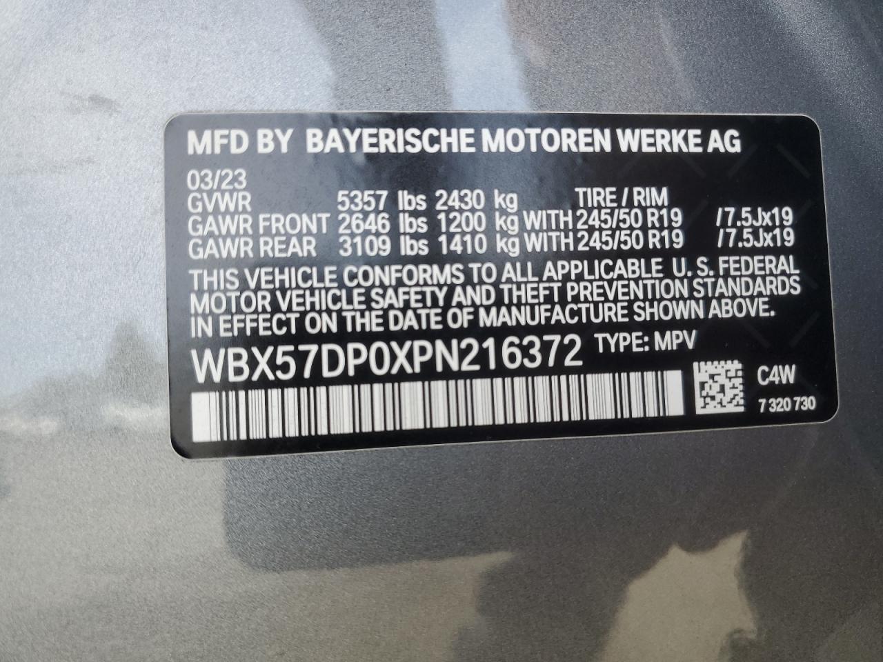 2023 BMW X3 VIN WBX57DP0XPN216372 Copart auction photo, mechanical damage thumbnail 13