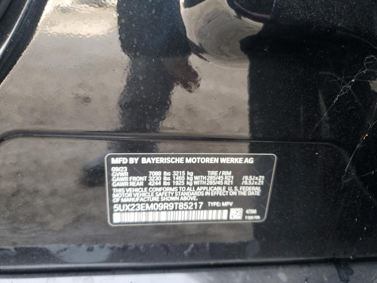 2024 BMW X7 VIN 5UX23EM09R9T85217 Copart auction photo, front end / side damage thumbnail 14