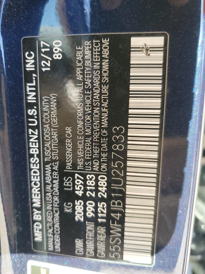 2018 Mercedes-Benz C-klasse VIN 55SWF4JB1JU257833 Copart auction photo, side damage thumbnail 15