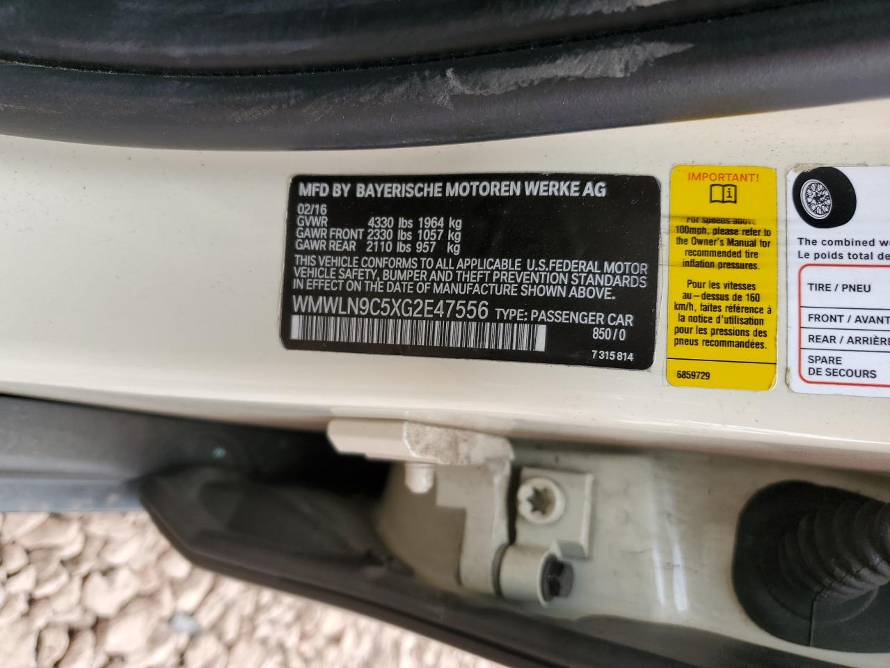 2016 MINI Cooper VIN WMWLN9C5XG2E47556 Copart auction photo, side / rear end damage thumbnail 14