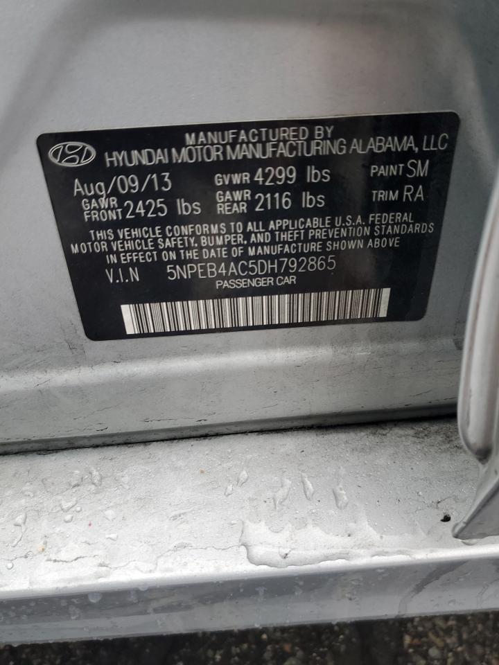 2013 Hyundai Sonata VIN 5NPEB4AC5DH792865 Copart auction photo, minor dent/scratches damage thumbnail 12