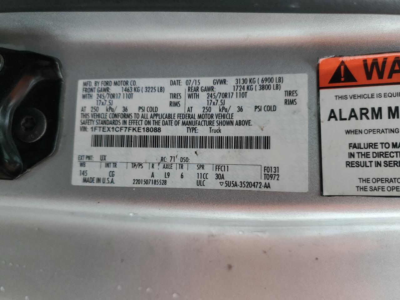 2015 Ford F-150 VIN 1FTEX1CF7FKE18088 Copart auction photo, rear end damage thumbnail 12