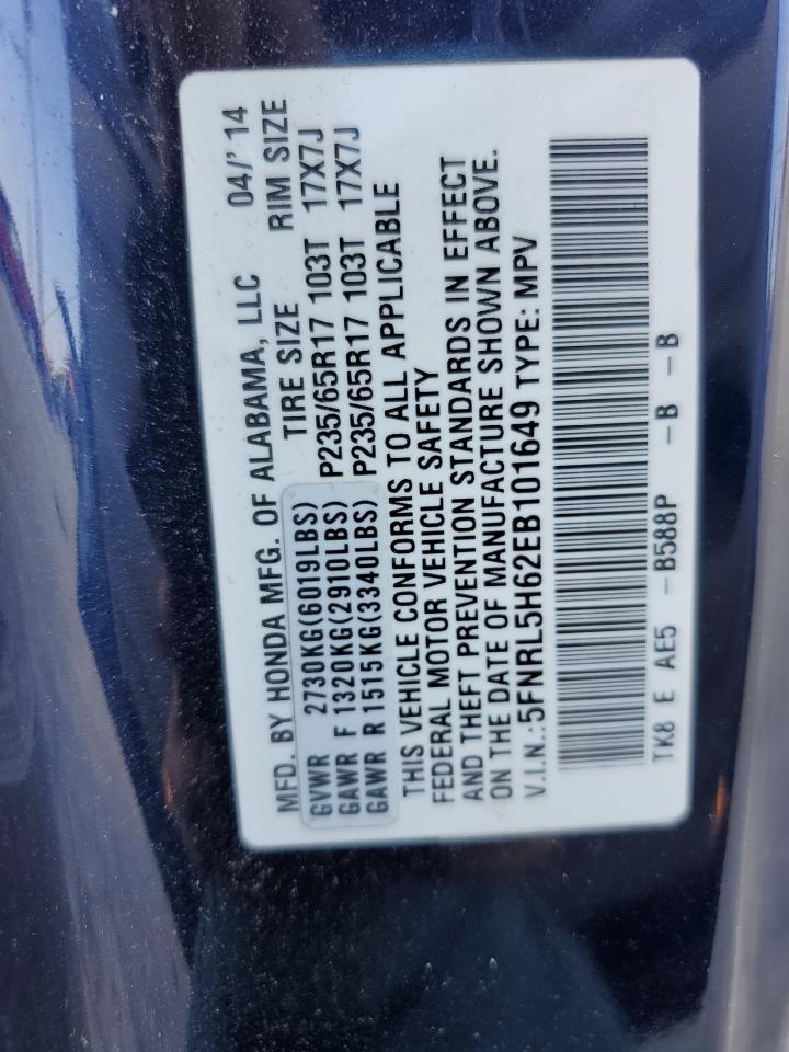 2014 Honda Odyssey VIN 5FNRL5H62EB101649 Copart auction photo, front end damage thumbnail 14