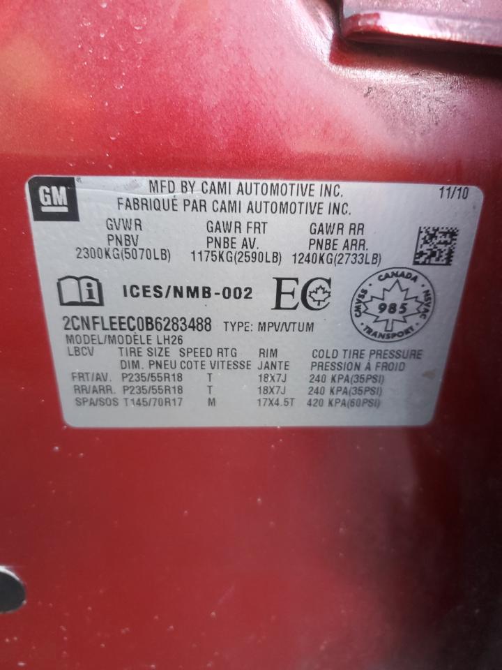 2011 Chevrolet Equinox VIN 2CNFLEEC0B6283488 Copart auction photo, rear end damage thumbnail 14