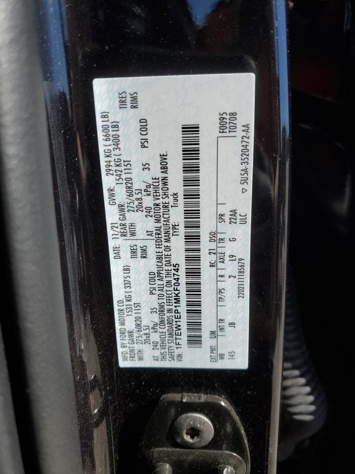 2021 Ford F-150 VIN 1FTEW1EP1MKF04745 Copart auction photo, front end damage thumbnail 13