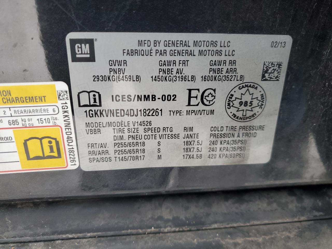 2013 GMC Acadia VIN 1GKKVNED4DJ182261 Copart auction photo, side / undercarriage damage thumbnail 13