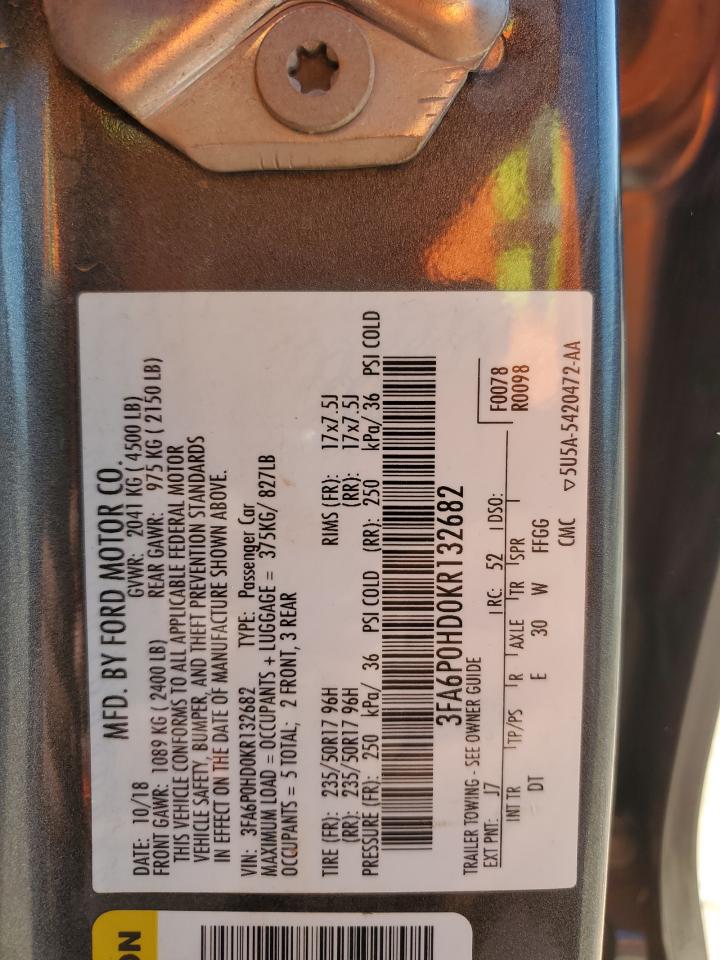 2019 Ford Fusion VIN 3FA6P0HD0KR132682 Copart auction photo, front end / mechanical damage thumbnail 15