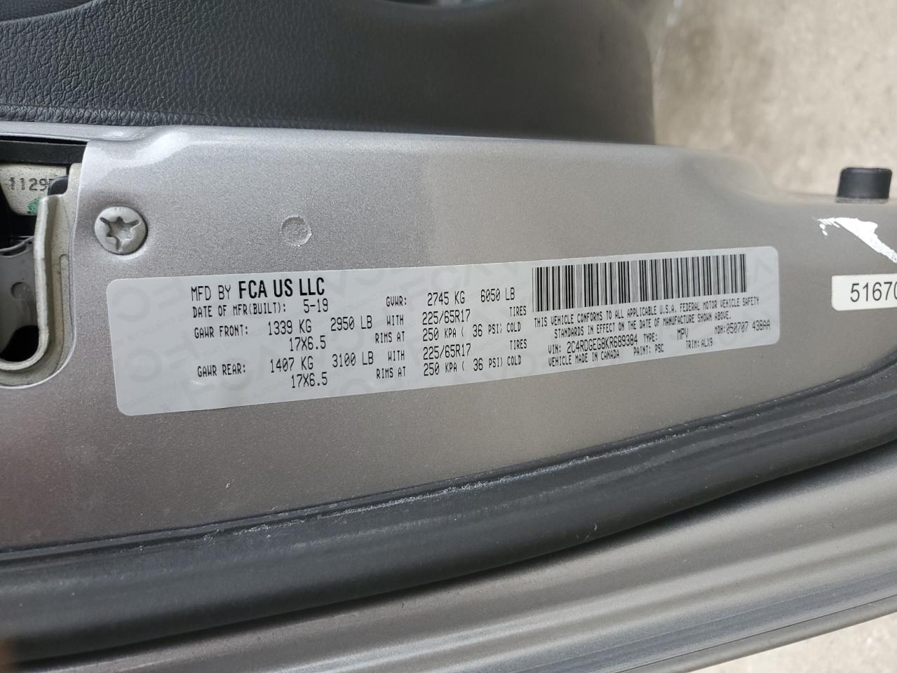 2019 Dodge Caravan VIN 2C4RDGEG8KR689384 Copart auction photo, front end / minor dent/scratches damage thumbnail 13