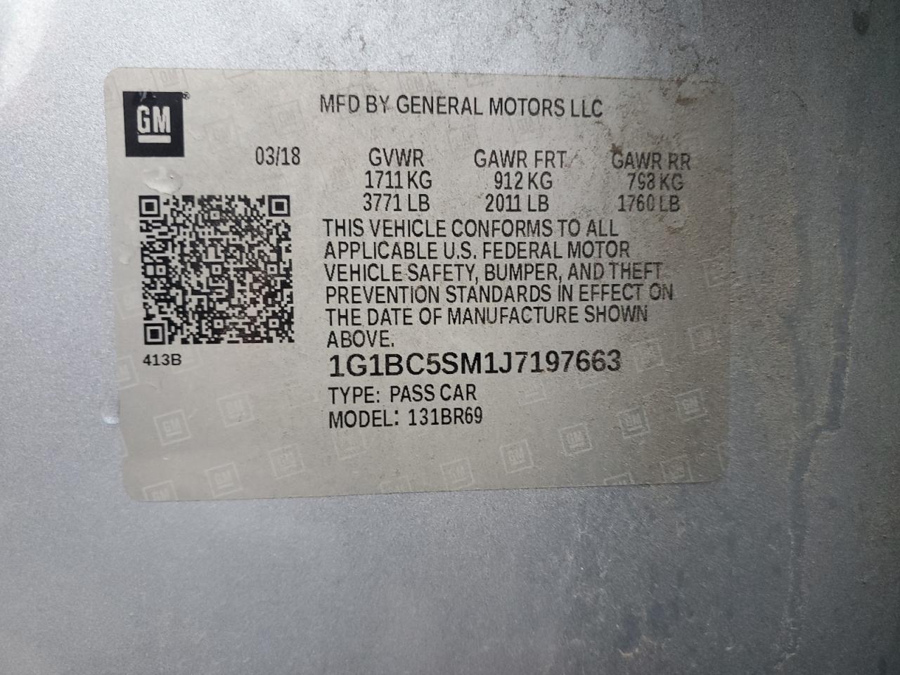 2018 Chevrolet Cruze VIN 1G1BC5SM1J7197663 Copart auction photo, front end / mechanical damage thumbnail 13