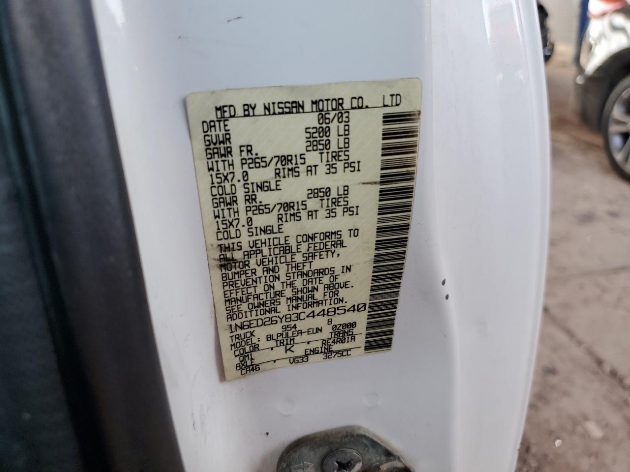 2003 Nissan Navara (Frontier) VIN 1N6ED26Y83C448540 Copart auction photo, minor dent/scratches damage thumbnail 12