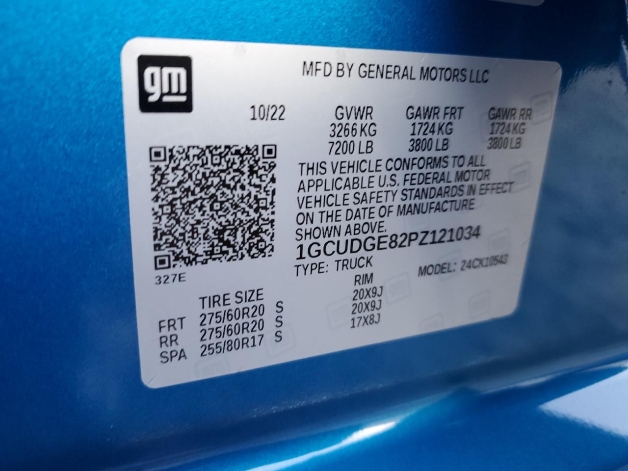 2023 Chevrolet Silverado VIN 1GCUDGE82PZ121034 Copart auction photo, front end / minor dent/scratches damage thumbnail 13