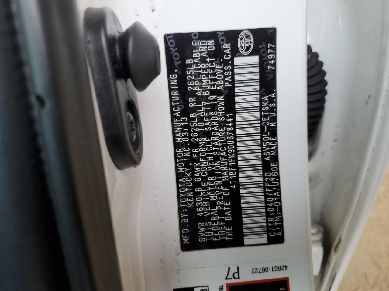 2013 Toyota Camry VIN 4T1BF1FK9DU678441 Copart auction photo, frame damage / front end damage thumbnail 13