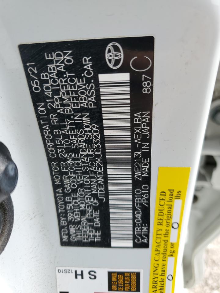 2021 Toyota Corolla VIN JTDEAMDE2MJ033209 Copart auction photo, front end / rear end damage thumbnail 12