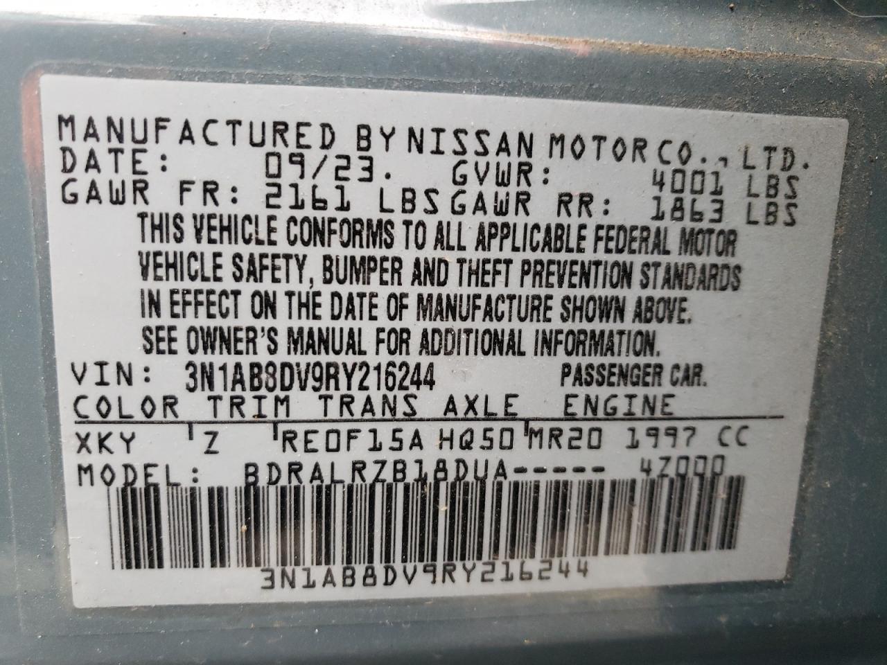 2024 Nissan Sentra VIN 3N1AB8DV9RY216244 Copart auction photo, front end / side damage thumbnail 13