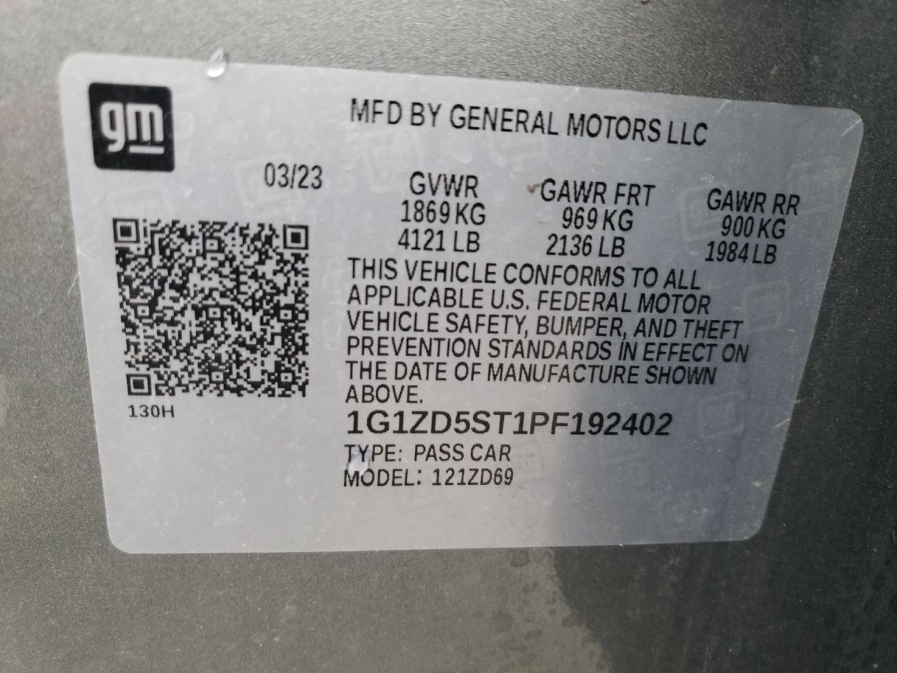 2023 Chevrolet Malibu VIN 1G1ZD5ST1PF192402 Copart auction photo, hail damage thumbnail 12