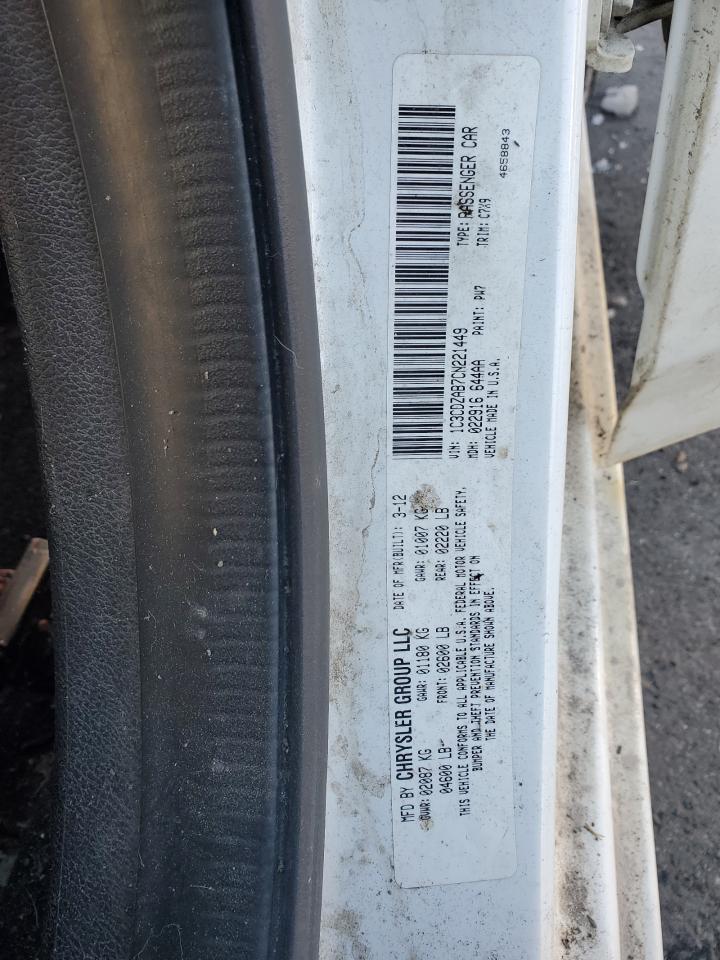 2012 Dodge Avenger VIN 1C3CDZAB7CN221449 Copart auction photo, side / front end damage thumbnail 14