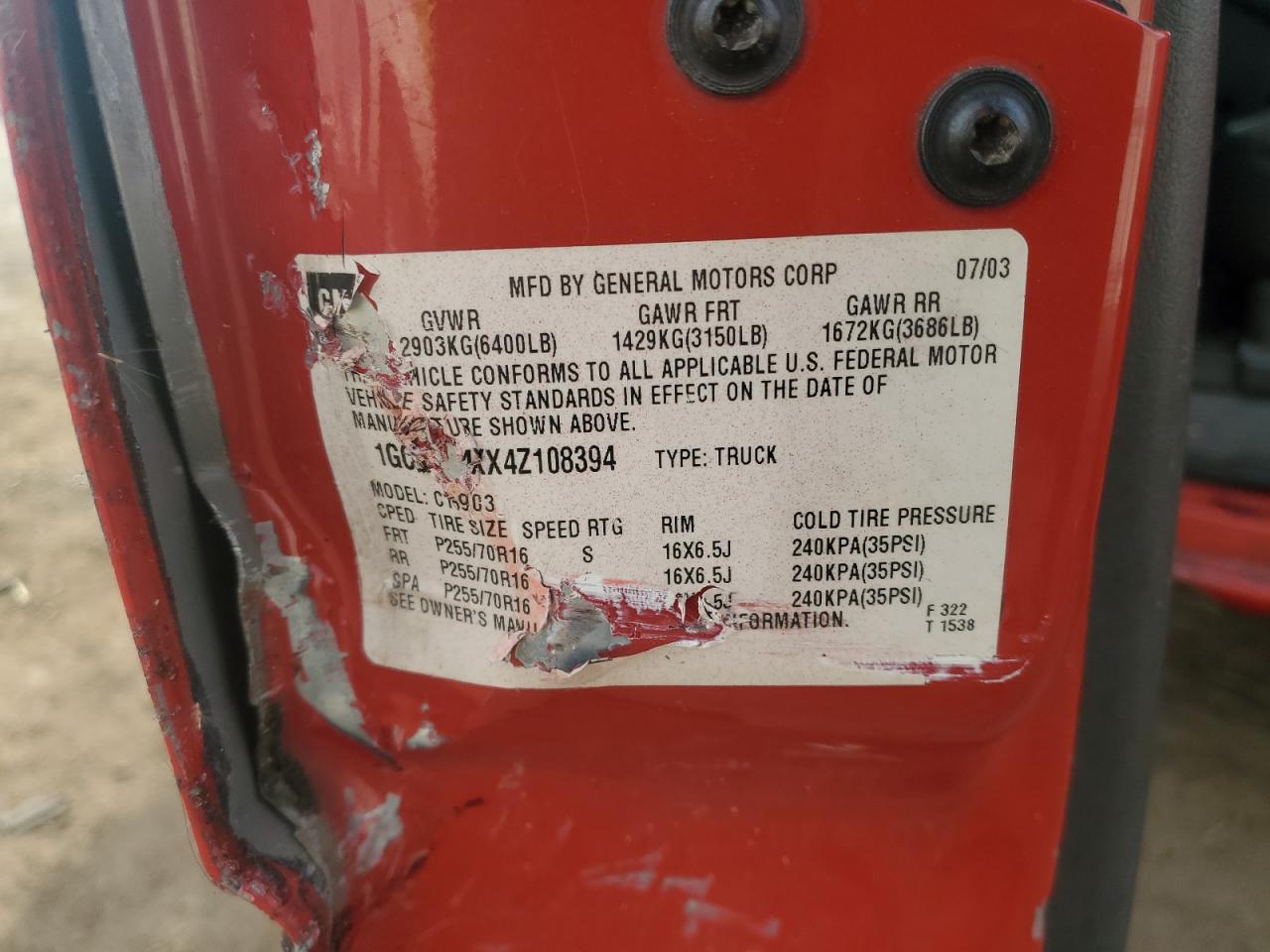2004 Chevrolet Silverado VIN 1GCEC14XX4Z108394 Copart auction photo, side damage thumbnail 12