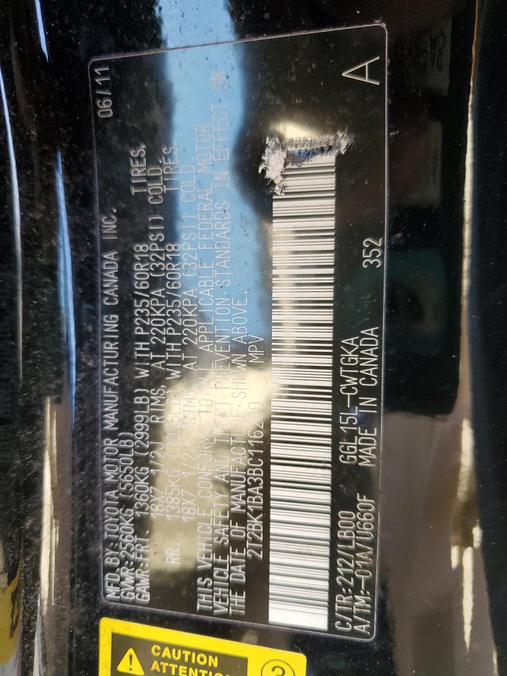 2011 Lexus RX VIN 2T2BK1BA3BC116280 Copart auction photo, front end damage thumbnail 13