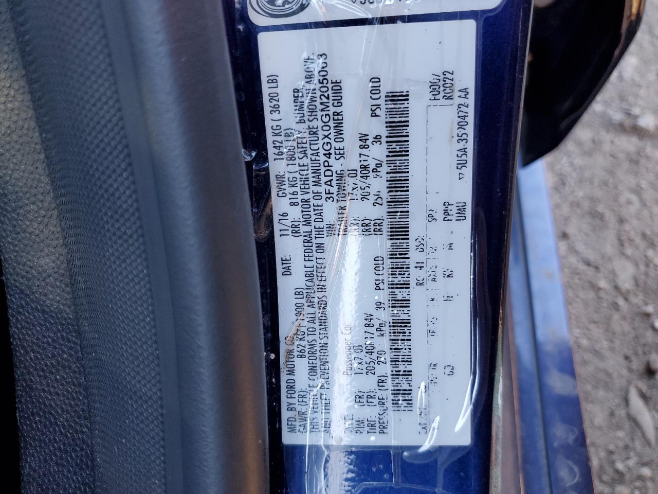 2016 Ford Fiesta VIN 3FADP4GX0GM205063 Copart auction photo, top/roof damage thumbnail 12
