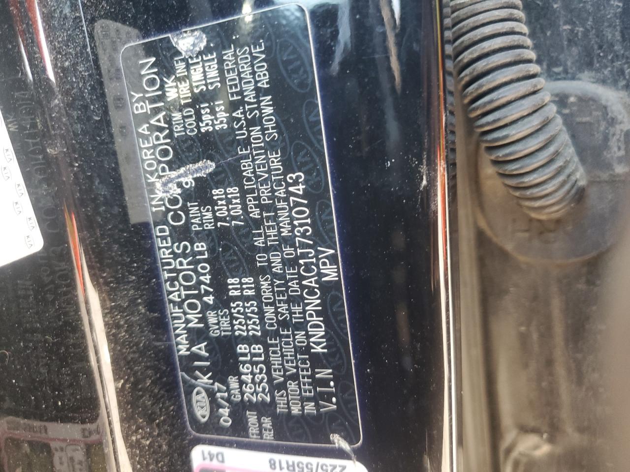 2018 KIA Sportage VIN KNDPNCAC1J7310743 Copart auction photo, front end damage thumbnail 13
