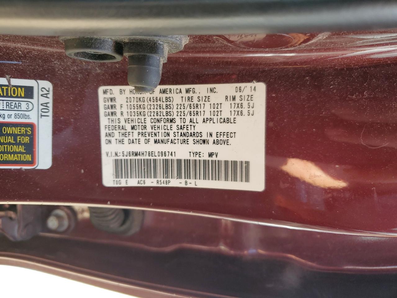 2014 Honda CR-V VIN 5J6RM4H78EL096741 Copart auction photo, front end damage thumbnail 15