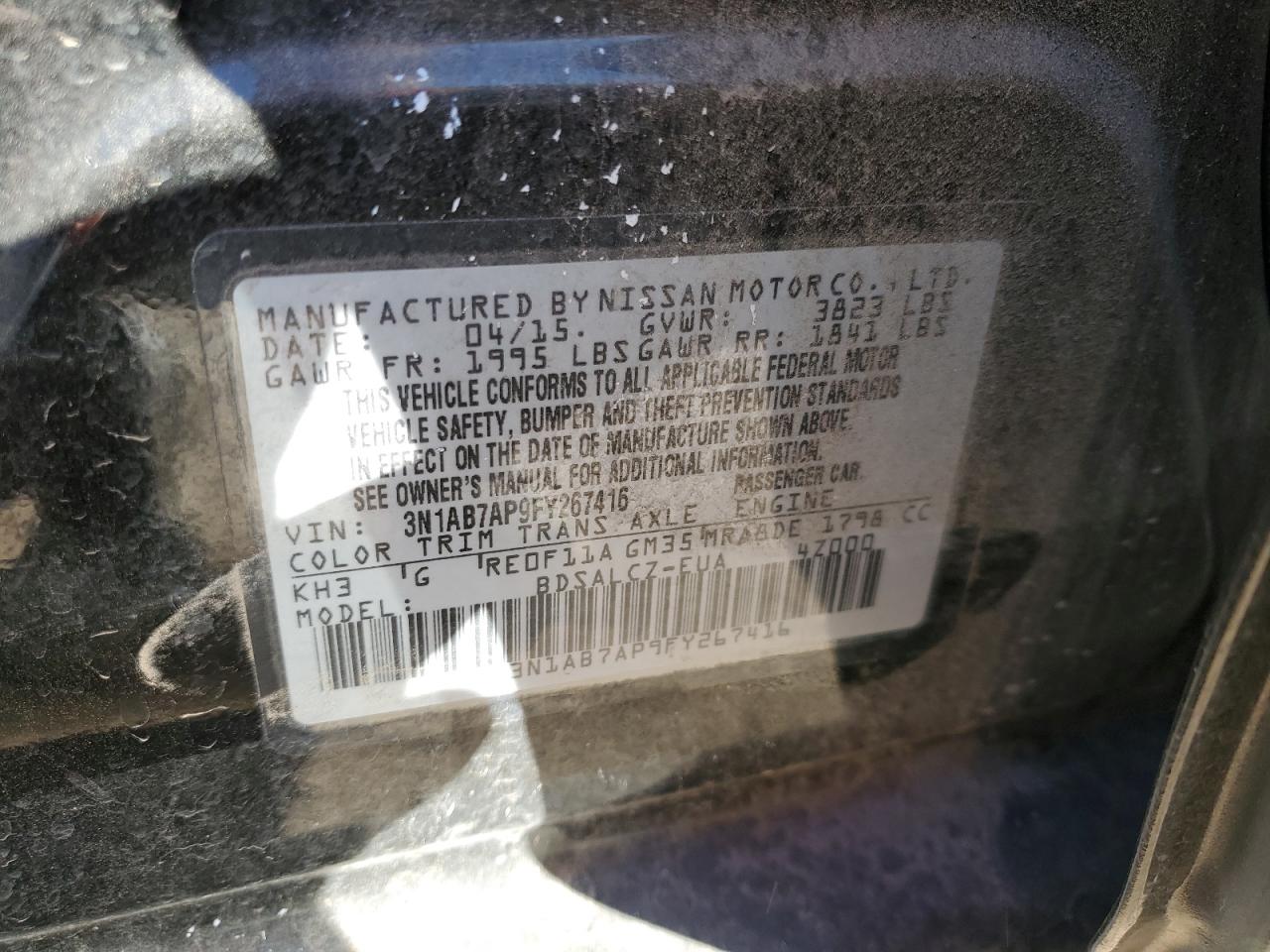 2015 Nissan Sentra VIN 3N1AB7AP9FY267416 Copart auction photo, normal wear damage thumbnail 12