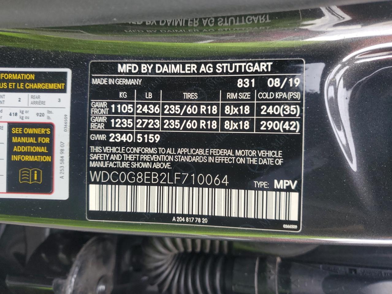 2020 Mercedes-Benz GLC VIN WDC0G8EB2LF710064 Copart auction photo, all over / partial repair damage thumbnail 14
