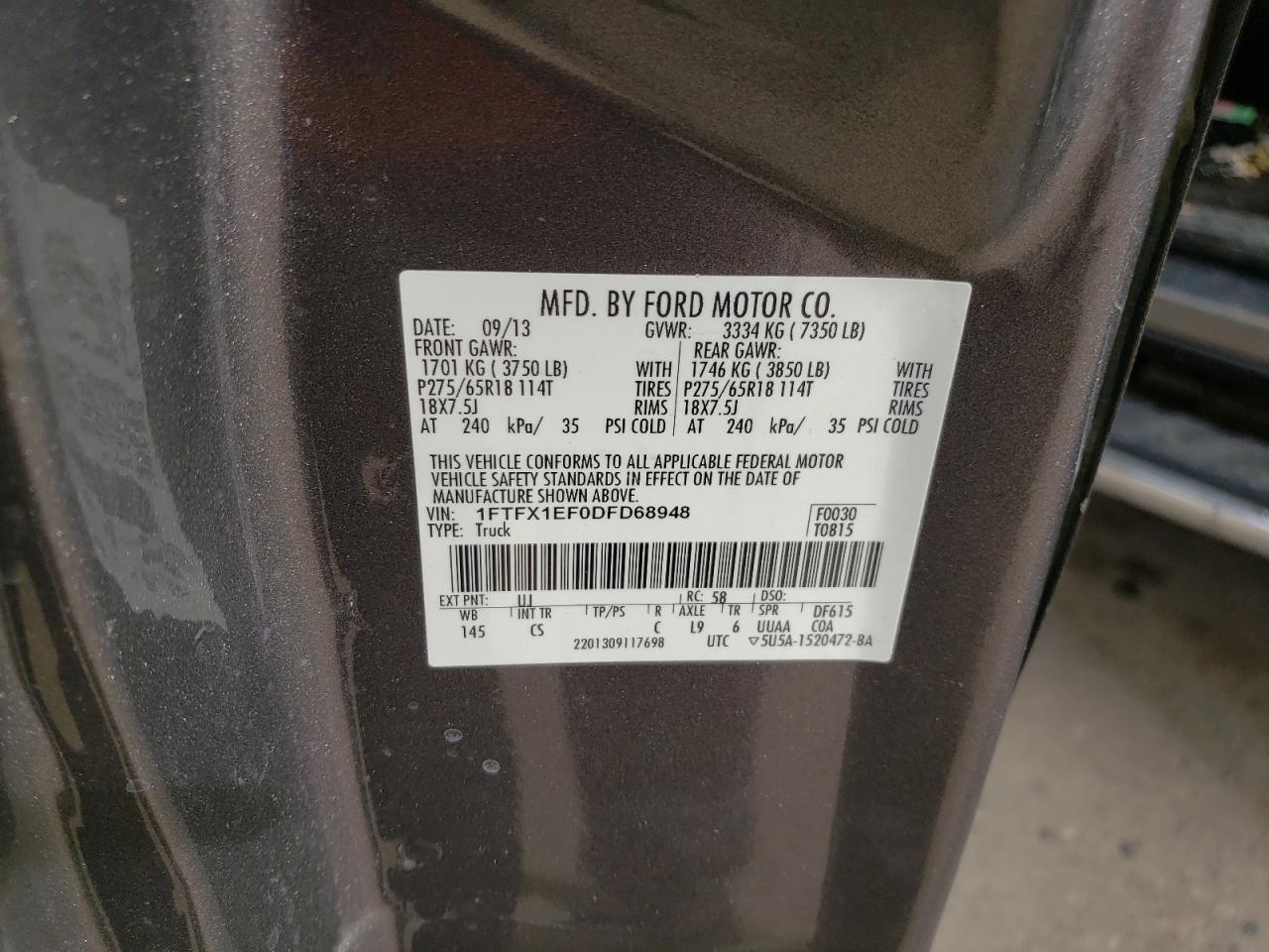 2013 Ford F-150 VIN 1FTFX1EF0DFD68948 Copart auction photo, unknown / hail damage thumbnail 12