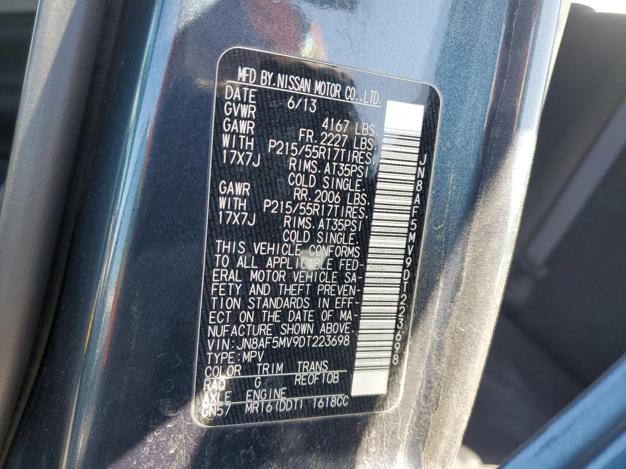 2013 Nissan Juke VIN JN8AF5MV9DT223698 Copart auction photo, front end / mechanical damage thumbnail 13