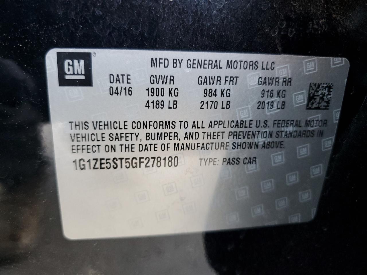 2016 Chevrolet Malibu VIN 1G1ZE5ST5GF278180 Copart auction photo, undercarriage damage thumbnail 12