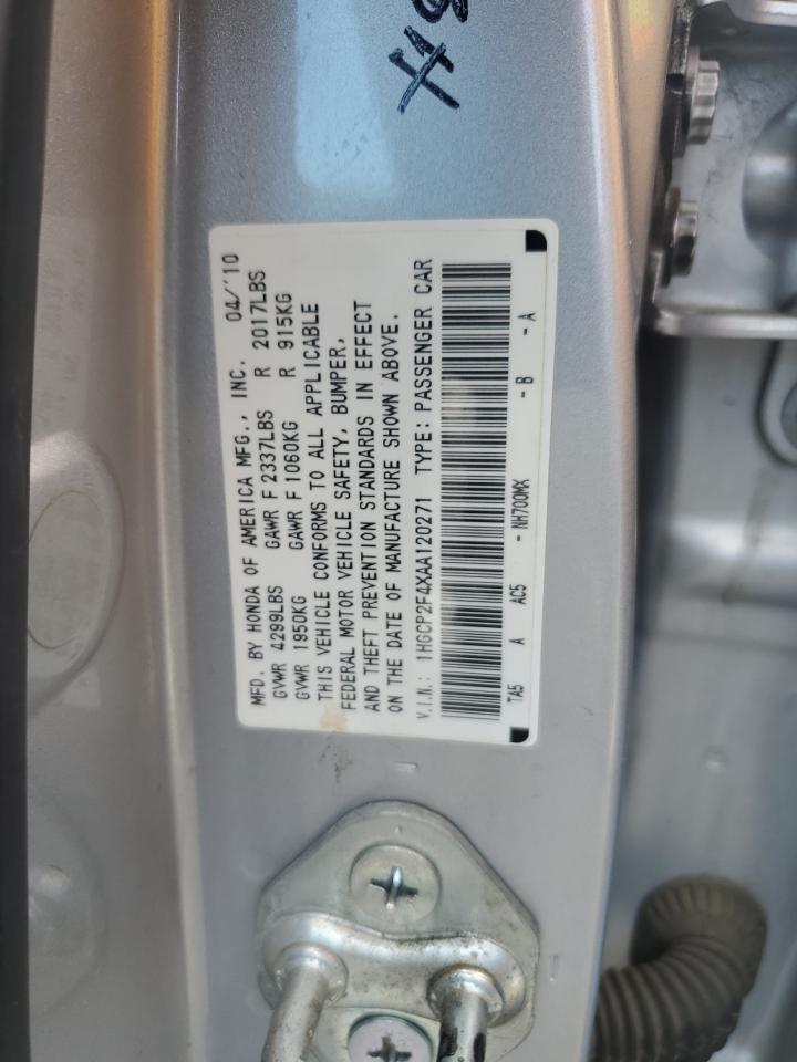 2010 Honda Accord VIN 1HGCP2F4XAA120271 Copart auction photo, side / side damage thumbnail 12
