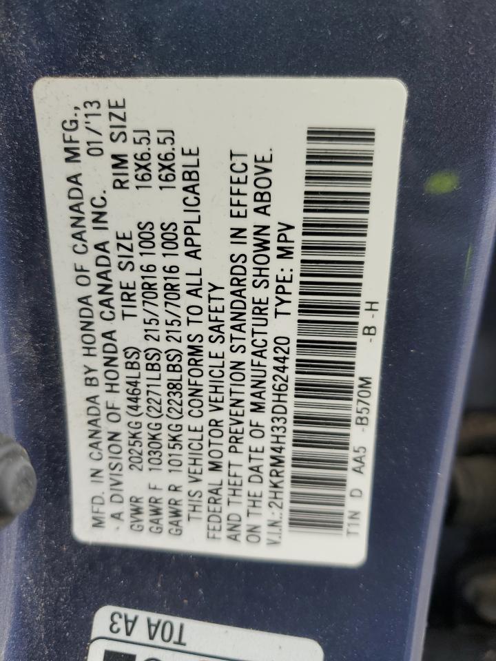 2013 Honda CR-V VIN 2HKRM4H33DH624420 Copart auction photo, top/roof / rear end damage thumbnail 13