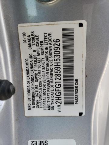 2009 Honda Civic VIN 2HGFG12859H530926 Copart auction photo, front end damage thumbnail 12