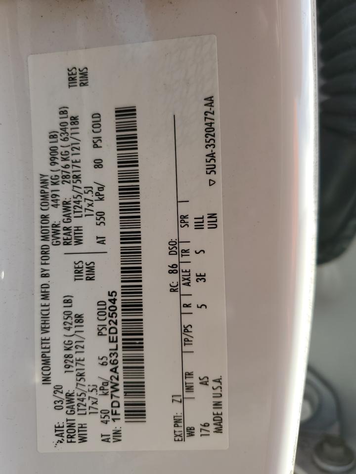 2020 Ford F250 VIN 1FD7W2A63LED25045 Copart auction photo, rear end damage thumbnail 12