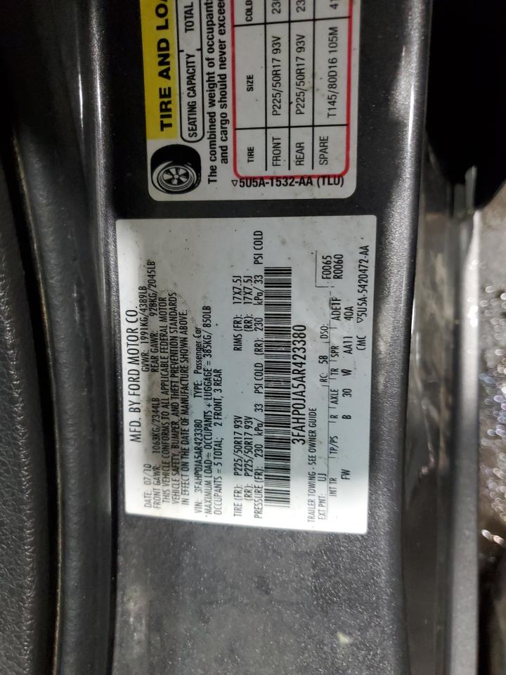 2010 Ford Fusion VIN 3FAHP0JA5AR423380 Copart auction photo, rear end damage thumbnail 12