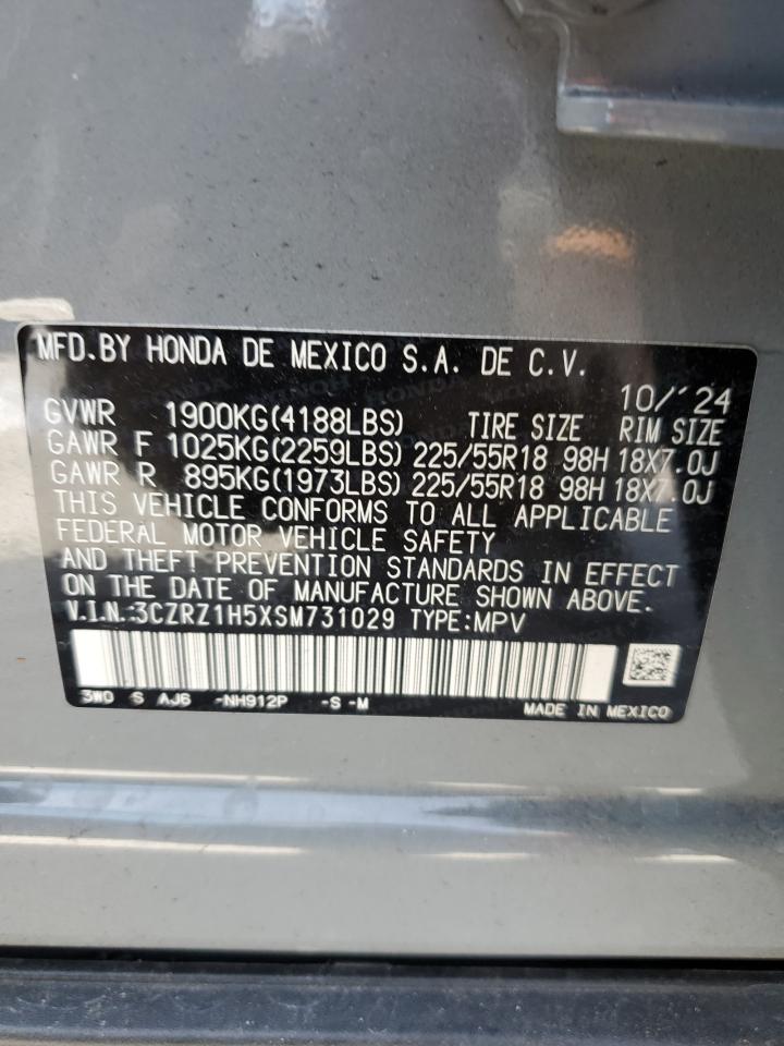 2025 Honda HR-V VIN 3CZRZ1H5XSM731029 Copart auction photo, frame damage / front end damage thumbnail 16