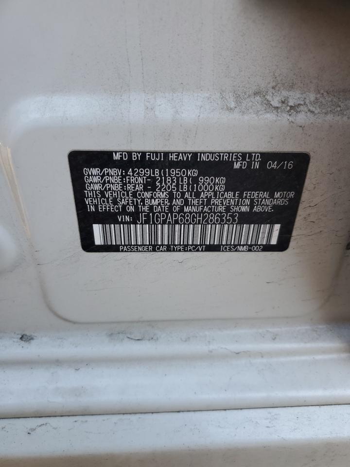 2016 Subaru Impreza VIN JF1GPAP68GH286353 Copart auction photo, rear end / side damage thumbnail 14