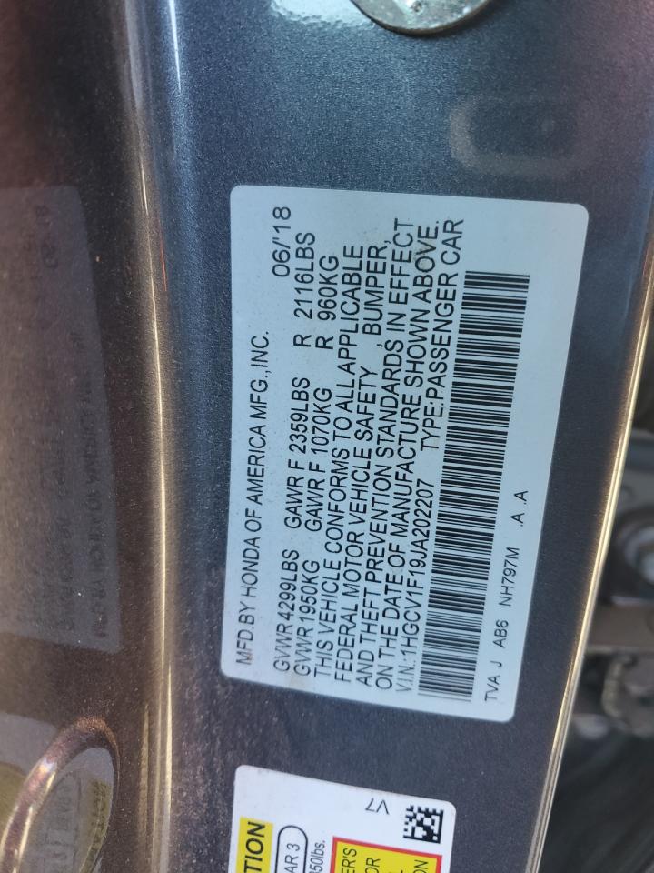 2018 Honda Accord VIN 1HGCV1F19JA202207 Copart auction photo, side damage thumbnail 12
