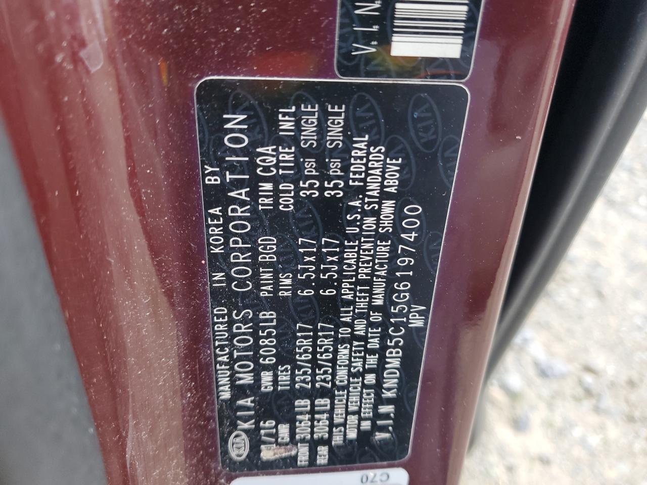 2016 KIA Sedona VIN KNDMB5C15G6197400 Copart auction photo, front end / side damage thumbnail 14