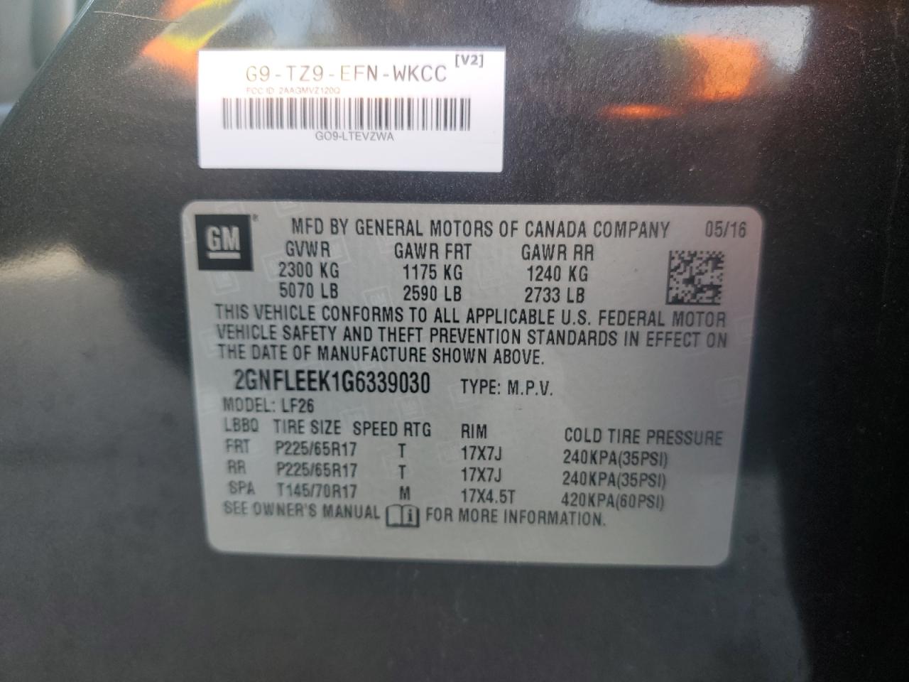 2016 Chevrolet Equinox VIN 2GNFLEEK1G6339030 Copart auction photo, front end / side damage thumbnail 13