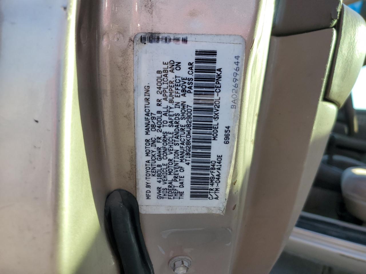 1998 Toyota Camry VIN 4T1BG28K0WU829007 Copart auction photo, side damage thumbnail 12