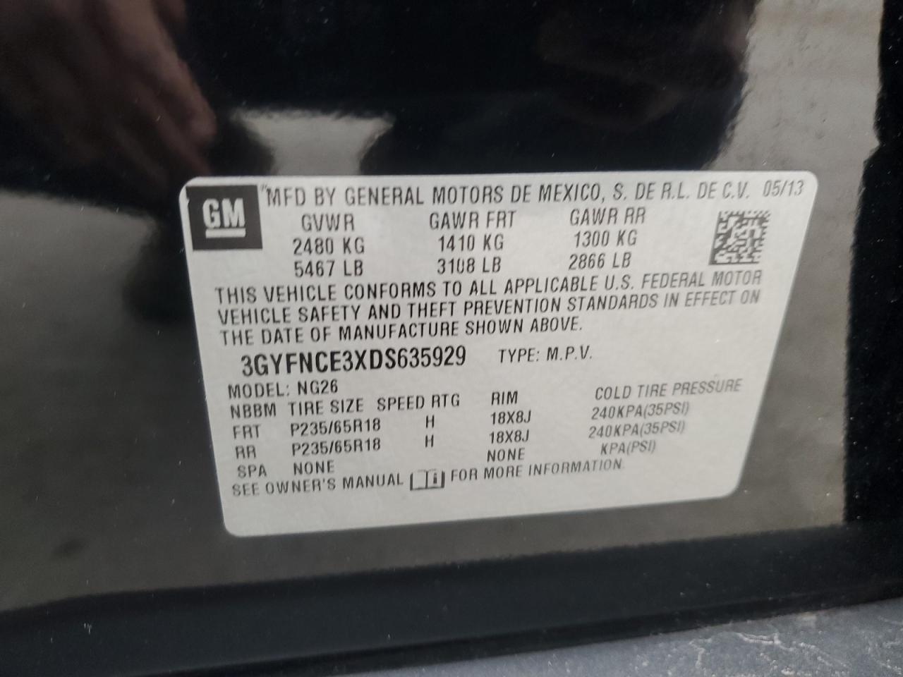 2013 Cadillac SRX VIN 3GYFNCE3XDS635929 Copart auction photo, front end damage thumbnail 14