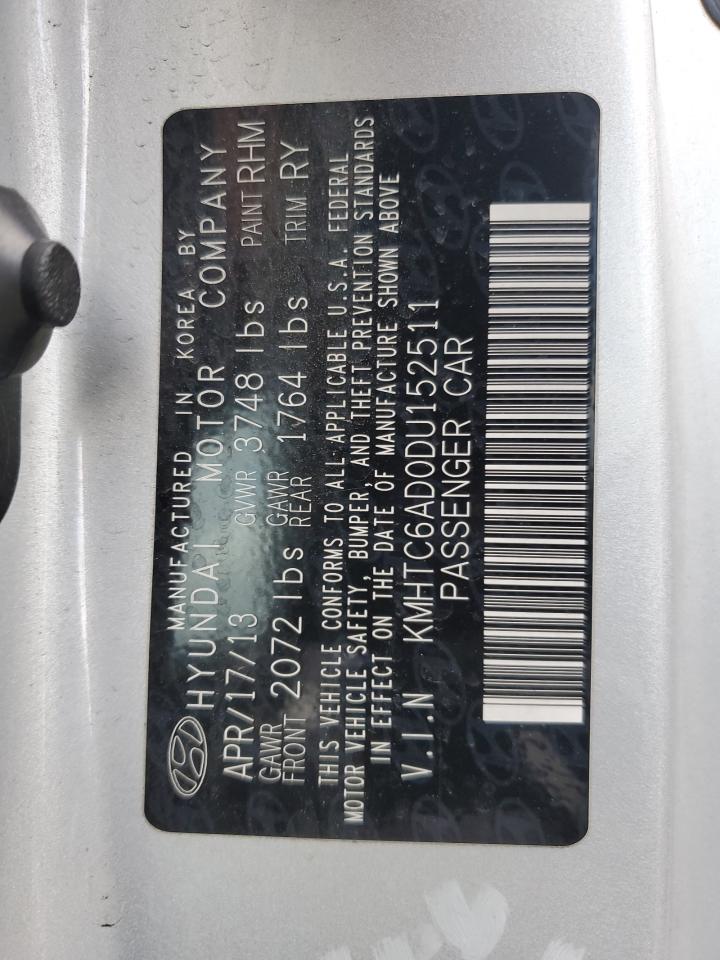 2013 Hyundai Veloster VIN KMHTC6AD0DU152511 Copart auction photo, side / hail damage thumbnail 12