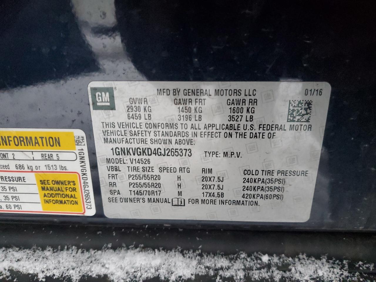 2016 Chevrolet Traverse VIN 1GNKVGKD4GJ265373 Copart auction photo, front end damage thumbnail 15
