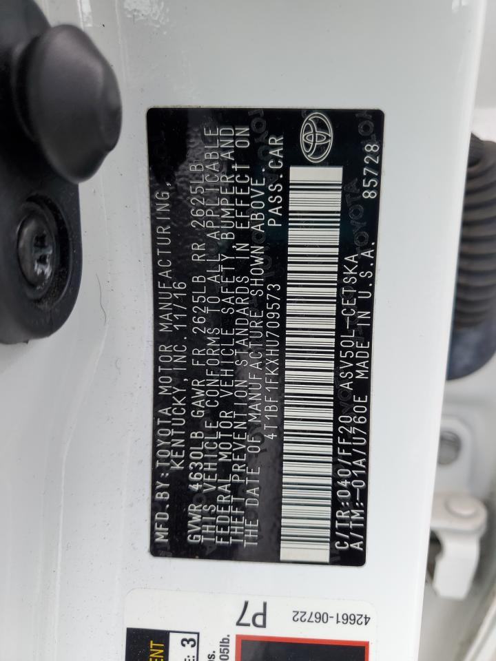 2017 Toyota Camry VIN 4T1BF1FKXHU709573 Copart auction photo, front end damage thumbnail 12