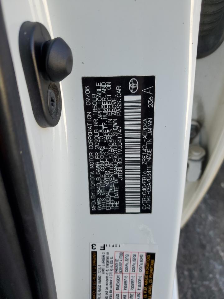 2009 Toyota Corolla VIN JTDBL40E19J041747 Copart auction photo, rear end / hail damage thumbnail 14