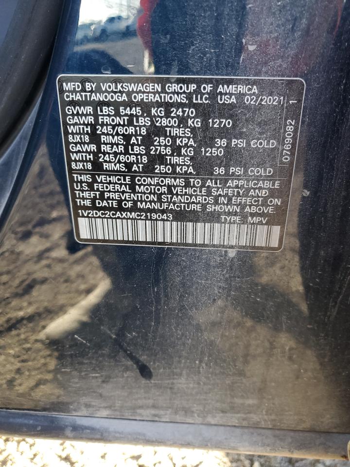 2021 Volkswagen Atlas VIN 1V2DC2CAXMC219043 Copart auction photo, front end damage thumbnail 15